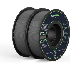 AnkerMake PLA+ 3D spausdinimo gija, AnkerMake originali gija, 2 vnt., 1 kg, tvirta, minkšta medžiaga, didelis sukibimas, tinka greitam spausdinimui (pilka)