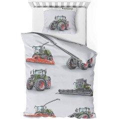 Träumschön Flannelette patalynės komplektas 2 dalių 135 x 200 cm + 80 x 80 cm - pūkuota vaikiška patalynė Traktorius - minkšta žiemos patalynė su kombainu - kvėpuojanti, šilta ir draugiška odai - 100 %.