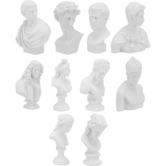 Housoutil Mini gipsinės statulėlės, 10 graikų mitologijos mini biusto statulėlių pakuotė, mažas graikų gipsinis biustas iš dervos, skirtas studijos stalviršiui dekoruoti, biurui, studijai