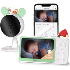 BOIFUN Baby Monitor Video, 4,3 colio įstrižainė su 4X priartinimu, valdymas per mobiliąją programėlę ir LCD monitorių, sueities ir judesių stebėjimas, nepertraukiamas vaizdas (vienvietis monitorius ir vienvietė vaizdo kamera)