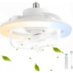 Tylus lubų ventiliatorius su apšvietimu ir nuotolinio valdymo pulteliu, E27 pagrindo ventiliatorius, modernus LED lubų apšvietimas, 180° pasukimas su RGB režimu, šviesa, 3 greičių ventiliatorius svetainei, miegamajam
