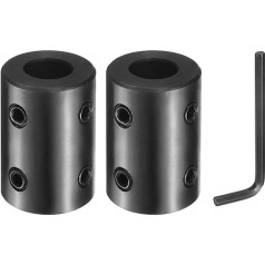 sourcing map 2 Stück Wellenkupplung, 1,27 cm Bohrung, 2,5 cm Außendurchmesser, 3,8 cm Länge, schwarzer, oxidierter Stahl, starre Kupplung mit Sechskantschlüssel für 3D-Drucker, Motorrad (4 Schrauben