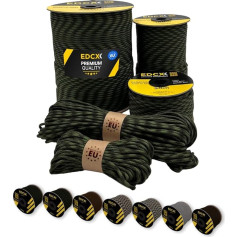 EdcX Paracord 4mm, 20+ karinių spalvų (15m, 30m, 50m, 100m, 300m) | Idealiai tinka amatams, stovyklavimui, lauko darbams | 100% nailono virvė 4mm | Taktinė virvė 550 Type III (O.D. Moss, 300m)