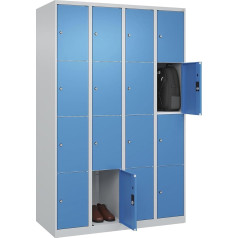 C + P Möbelsysteme C+P | 4er-Schließfachschrank Classic Plus | 4 Abteile | lichtgrau/lichtblau | B 1200 mm | 16 Fächer | mit Bodengleitern