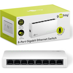 goobay 64564 Gigabit Ethernet tinklo komutatorius 8 prievadai / LAN komutatorius su maks. 1000 Mbps / dizainas be ventiliatoriaus / Ethernet komutatorius su 