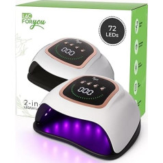 LAC FOR YOU UV LED nagų lempa 72 LED 365+405 nm - pusiau ilgalaikis nagų džiovintuvas su automatiniu jutikliu, 4 laikmačiais, mažu įkaitimu, nuimamu pagrindu, LCD ekranu - UV lempa, rankoms ir kojoms