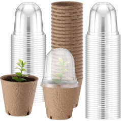 RimCereal Pflanztöpfe mit Feuchtigkeitskuppel, 7,6 cm Pflanzensaat-Starter und Torftöpfe zum Pflanzen, für Gartenblumenkeimung, Kräuter und Gemüsesetzlinge, für den Innen- und Außenbereich, 48 Stück