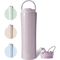 Buteliukas Buteliukas Izoliuotas kavos puodelis 680 ml (24 oz) su dangteliu, šiaudeliu ir rankena, nerūdijančio plieno karštos ir šaltos kavos puodelis, apsaugotas nuo pratekėjimo (violetinis)