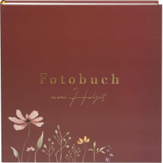 goldbuch 08 043 Vestuvių albumas Blütenliebe Bordeux Nuotraukų albumas su 60 baltų puslapių ir stikliniais skyreliais Atminties albumas su auksiniu įspaudu Nuotraukų albumas su gėlių motyvu Apie 30 x 31 x 4 cm