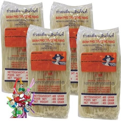 [4 x 400 g] Ūkininkų ryžių makaronai, 3 mm banh pho / juostiniai makaronai / ryžių makaronai + mažas laimės pakabukas nemokamai