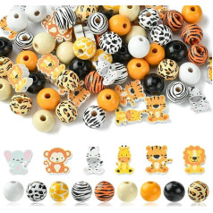 DanLingJewelry Zoologijos sodo gyvūnų mediniai karoliukai Dramblys Tigras Žirafa Gyvūnas Spacer Spacer laisvų karoliukų DIY šalis kambario apdaila 100vnt