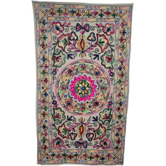 Originalus Kikan stačiakampis Indijos gėlių Suzani menas Sequin medvilnės siuvinėtas bėgikas Etninis boho gobelenas Grey