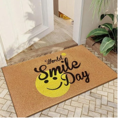 Qingbei Rina Durų kilimėlis Lauko šypsena veidas 60 x 90 cm Durų kilimėlis Kokosų pluošto išorė su neslystančiu PVC ir kokosų durų kilimėliu Vandeniui pralaidi išorė, skirta namų įėjimams