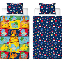 Pokemon Kids Duvet Cover Set Oficialiai licencijuota Pikachu Bulbasaur Charmander Squirtle dizainas Atvirkštinis 2 pusių patalynė su atitinkamu užvalkalu vaikams patalynės komplektas