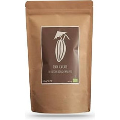 400 g ekologiško geriamojo šokolado, didelis kakavos kiekis be pramoninio cukraus, skirtas dietai su mažu cukraus kiekiu, neapdoroti kakavos milteliai iš Peru su kokosų žiedų cukraus žaliavos saldumu