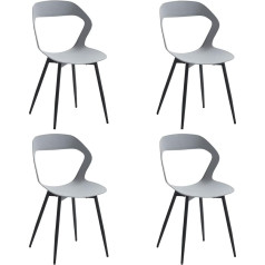 Deyarna Home 4 plastikinių valgomojo kėdžių rinkinys su metalinėmis kojomis, be porankių šoninės kėdės valgomajam, virtuvei, priimamajam, svetainei (pilkos/juodos kojos)