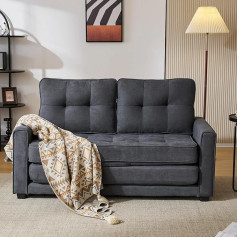 Gelukueub Sofa 2 asmenims, sofa su miego funkcija, modernus dizainas, minkšti baldai, sofa lova, svetainės sofa, sofa su šoninėmis kišenėmis, minkšta sofa (tamsiai pilka)