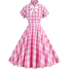 1950-ųjų derliaus suknelė moterims trumpomis rankovėmis apynasrio pledas raukinys sūpynės suknelė kokteilių šalis 50-ųjų Pin iki suknelė Rockabilly rožinė Gingham suknelė