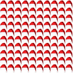 100 x suaugusiųjų raudonos veltinio Kalėdų kepurės su balta apdaila ir balta Pom Pom