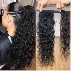 Gesundheit 10-24 Zoll lange Wasserwellen-Pferdeschwanz-Echthaarverlängerung, gewelltes brasilianisches Remy-Haar-Pferdeschwanz-Clip-in-Haarteil for Frauen Körperpflege(12inch(105g))