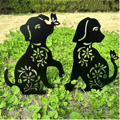 RANNYOZIO Hund Dekorative Gartenstecker Metall Hund Hof Dekor Schwarz Hund Silhouette Gartenstatuen für Hof Rasen Terrassen Gartendekoration 2 Stück