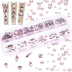 660 Stück hellrosa Strasssteine, Kristalle, Nagelkunst, flache Rückseite, rund, verschiedene Formen, rosa Edelsteine, Strass-Steine, Perlen für Nagelkunst, DIY, Schmuck, Basteln, Weihnachtszubehör