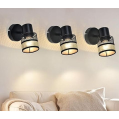 Wandlampe Schwarz Wandstrahler Holz - 3er Wandleuchte 1 Flammig LED Schwenkbar 330°Flurlampen Vintage Wandspot für Gang Wohnzimmer Schlafzimmer Küche Kinderzimmer Max40W ohne Leuchtmittel