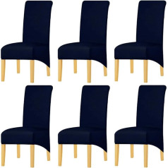 Kietas audinys Stretch XL aukštos atgal kėdės apima valgomojo kambarį, Spandex didelis valgomojo kėdė Slipcovers namų gyvenimo restoranas viešbutis (Navy, rinkinys 6)