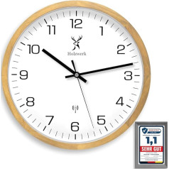 Holzwerk ARNSBURG Natūralus radijo bangomis valdomas sieninis laikrodis Medinis laikrodis Senovinis radijo bangomis valdomas laikrodis Tylus judėjimas be tiksėjimo garsų Bukas Ruda Balta Tyli rankų darbo medžio masyvo Natūrali mediena 30 cm