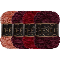 JubileeYarn Chenille verpalai - Worsted Weight - 100 g / pyragas - Raudona - 4 pyragai