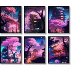 Japonijos sienų meno atspaudai rinkinys 6 Anime plakatai Abstraktus iliustracijos sienų menas Komiksas Sakura paveikslas mados drobė meno paveikslai gyvenamasis kambarys miegamasis sieninis dekoras (20.3 x