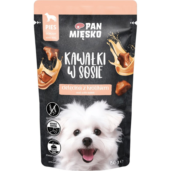 Pan Mięsko gravy gabalėliai veršienos su triušiena (suaugusiems) - drėgnas šunų maistas - 150g