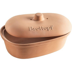 MÄSER 931996 Serijos Ceramica duonos puodas ovalus, pagamintas iš natūralaus molio - praktiška duonos laikymo vieta - duonos indas su rankenėle ant dangčio - duonos dėžė iš neglazūruoto molio - orui pralaidus molio puodas duonai, keramika,