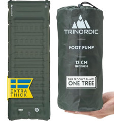 TRINORDIC storas pripučiamas stovyklavimo kilimėlis - 12 cm storio ir pločio su kojine pompa ir pagalve - lengvas stovyklavimo gultas lauko žygiams ir dviračių žygiams
