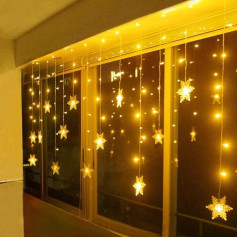 LED pasakų žibintai, sniego dribsnių langas, kalėdinis apšvietimas, vidaus šiltos baltos spalvos Kalėdoms, gimtadieniui, vakarėliui, vestuvėms, 94 LED, šviesos užuolaida, lauko, IP44, 31 V, žema įtampa, 8 režimai, 3,6 m x 1 m