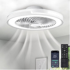 SXLXQM lubų ventiliatorius su apšvietimu, LED lubų apšvietimas su ventiliatoriaus nuotolinio valdymo pulteliu ir programa 50 cm ventiliatoriaus lempa lubų 6 vėjo lygiai tylus gyvenamojo kambario miegamojo lubų ventiliatoriaus apšvietimas, baltas