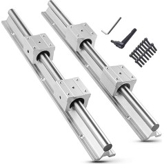 CNCMANS linijinė kreipiančioji, linijinis bėgis, 2x SBR20-600 mm nerūdijančio plieno kreipiančiosios su 4x SBR20UU linijinių guolių blokais, 3D spausdintuvo žingsninio variklio CNC dalys (linijinė kreipiančioji SBR20 600 mm)