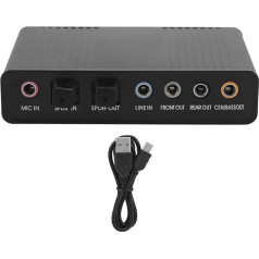 5.1 USB garso plokštė su SPDIF, išorinis USB garso plokštės adapteris nešiojamojo kompiuterio garso sistemai, palaiko 48/44 kHz diskretizavimo dažnį, juodas garso adapteris