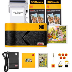 KODAK Mini 2 ERA 4PASS mobilusis nuotraukų spausdintuvas (5,3 x 8,6 cm) Dovanų pakuotė + 8 lapai + 60 lapų kasetė, geltonos spalvos