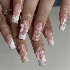 Gefälschte Nägel, Stick auf Nägeln, französische Spitze falsche Nägel, Nagelspitzen, falsche Nägel, Tipps Kunst, drücken Sie auf Nägel Quadratische falsche Nägel mit Klebstoff, die tragbare rote lange