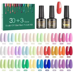 SINZONeu UV gelio rinkinys - 33x8ml UV/LED gelio, 30 spalvų + pagrindas/viršutinis sluoksnis/matas, 30 kartų