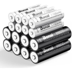 BONAI baterijos 8 x AA ir 8 x AAA 2800/1100 mAh įkraunamos baterijos Didelės talpos 1,2 V AA/AAA NI-MH įkraunamos baterijos Mažas savaiminis išsikrovimas