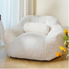 Lfcreator Didelės Bean Bag kėdės suaugusiems, dirbtinio kailio audinys, milžiniškas Bean Bag kėdė su pagalvėle, minkštas Bean Bag sofos kėdė su ergonominiu palaikymu, smėlio spalvos pliušinis tingus sofa, balta