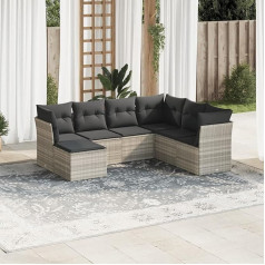 ‎Homgoday Homgoday Sodo sofos komplektas 7 dalių su pagalvėle Šviesiai pilka Poliratano baldų komplektas Sofa lova Svetainės sofos komplektas Lauko sofa sodui lauke Typ3217992
