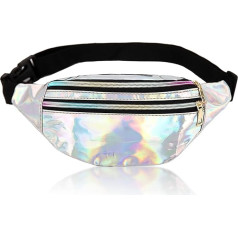 AYNKH Mada Metallic Bum krepšys su reguliuojamu dirželiu, sklandžiai užtrauktukas, trys skyriai, vandeniui atsparus juosmens krepšys, stilingas Fanny Pack, ryškus, lazerio blykstės spalva