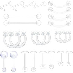 JEXOWIQ laikikliai 24 dalių skaidraus plastiko kremzlės spiralė Tragus Piercing Kūno papuošalai Piercing Retainer Lankstus plastikinis nosies pertvaros lūpų antakių žiedai Mix Retainers Set