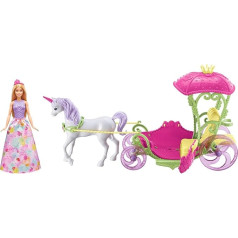 Barbie Dreamtopia DYX31 Princesė, vienaragis ir vežimas, lėlių rinkinys su priedais, mergaičių žaislas nuo 3 metų amžiaus