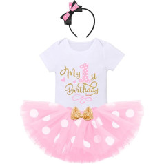 Naujagimių mažylis Tortas Smash Laukinis vienas Minnie animacinių filmų Pirmasis gimtadienis Apranga kūdikių mergaitėms Polka Dots Vienas Romper Onesies Ruffle Tiulio Sequins suknelė + pelė galvos apdangalas princesė
