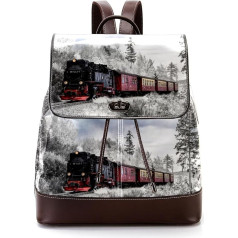 Personalizuoti mokykliniai krepšiai knygų krepšiai paaugliams Žiemos kraštovaizdžio traukinys Sniego medžiai, įvairiaspalviai, 27x12.3x32cm, kuprinės kuprinės