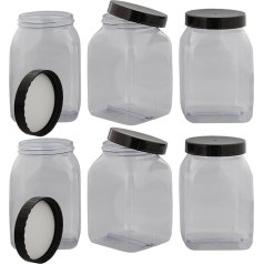 Kvadratinė talpykla plačiu kaklu su užsukamu dangteliu, plastikinė Kosmetex užsukama talpykla, tuščia, 1000 ml, 6 x 1000 ml